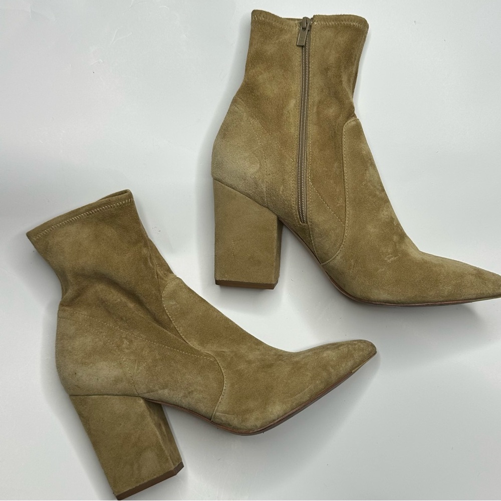 Loeffler Randall Isla Suede Heeled Ankle Boots Camel Tan size 9